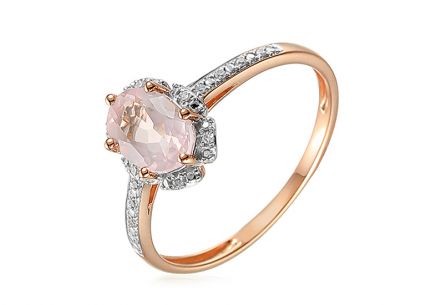 Roségold-Ring mit rosa Quarzit und 0,030 ct Chenoa-Diamanten