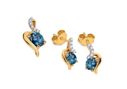 Goldset mit London Blue Topas und Diamanten 0,070 ct Trinette