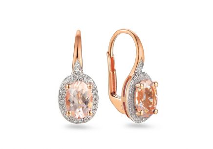 Ohrringe aus Roségold mit Morganit und Diamanten von 0,150 ct