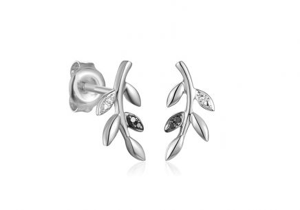 Weißgold-Ohrringe mit schwarzen und klaren Diamanten 0,020 ct Blütenblätter