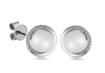 Perlen Ohrringe aus Weißgold mit Diamanten 0,100 ct