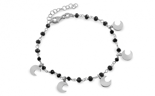 Silberarmband mit Monden und schwarzen Steinen - IS2726N